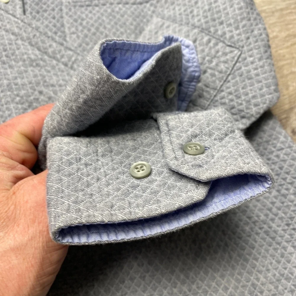 Banana Republic Shirt Slim Fit Mens L Blue Quilted Diamond Cotton Elbow Patch